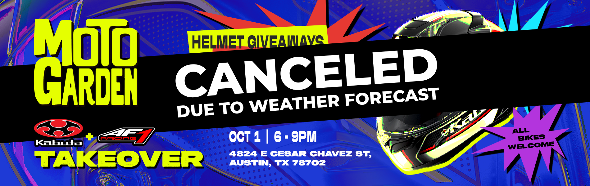 Moto Garden | Kabuto + AF1 Racing Takeover CANCELED - Due to weather
